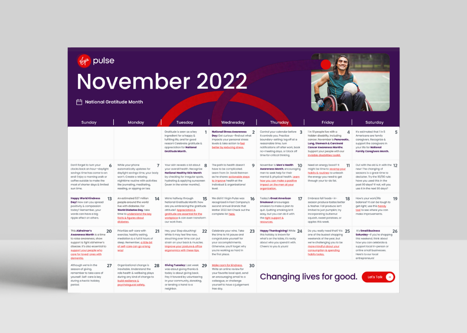 November 2022 wellbeing calendar mockup