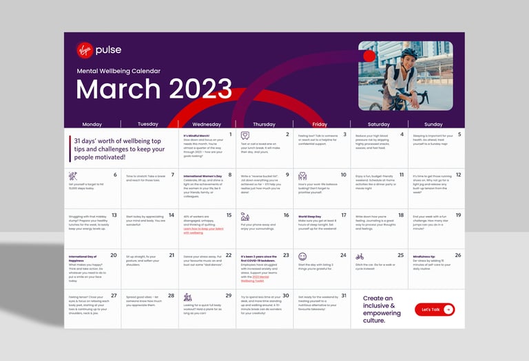 March 2023 Wellbeing Calendar Virgin Pulse