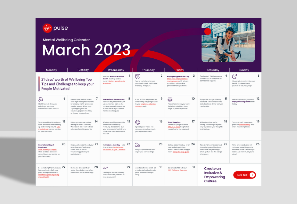 March 2023 Wellbeing Calendar Mockup