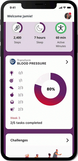 Transform blood pressure in app